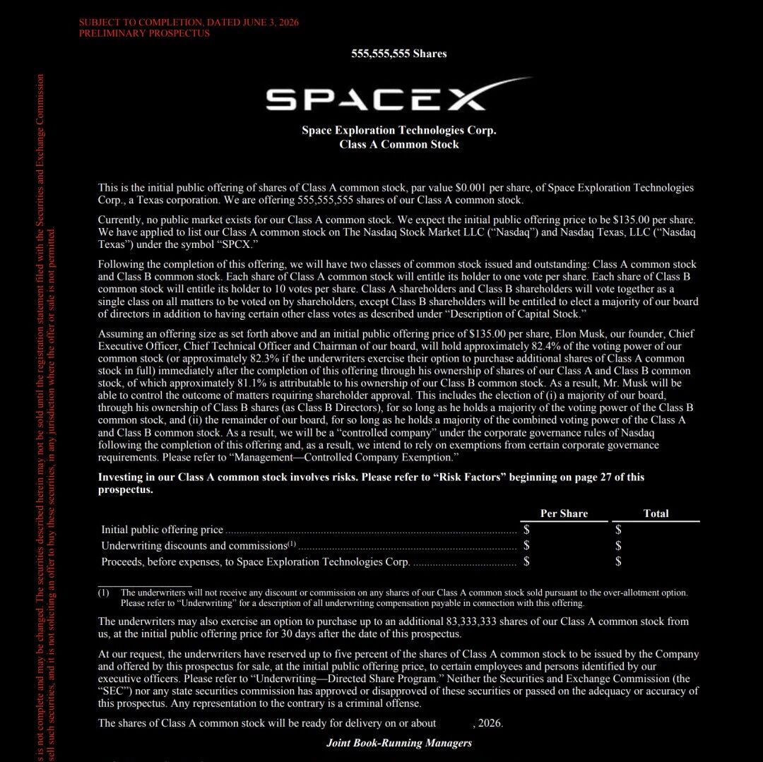 马斯克 SpaceX IPO：禁止中国投资者参与